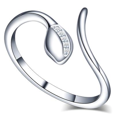 Unique Silver Adjustable Ring with Nature Motif and Delicate Cubic Zirconias - Gift for Women 925 Silver