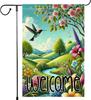Hummingbird Spring Owers Garden Ag 12x18 Inch Double Sided Burlap Colorful Oral Small Yard Outdoor Lawn Rustic Farmhou EEZ