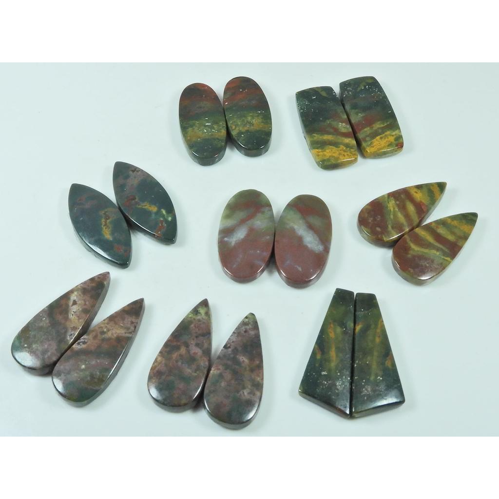 Natural Bloodstone Jasper Matched Pair Mix Cabochon Loose Gemstone 8Pair Lot C-3324