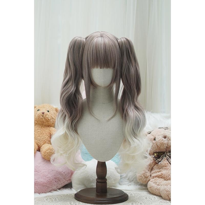 Lolita Style Curly Double Ponytails Wig | Heat Resistant Synthetic Hair with Bangs for Cosplay, Halloween, Anime Theme Part