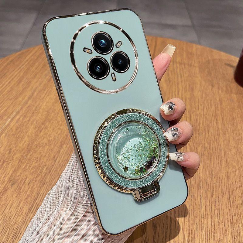 For Realme 14 Pro Fashionable Galvanized Phone Case for Realme 14 13 Pro Plus 12 11 Plus C67 C65 4G 5G Quicksand Bracket Shell