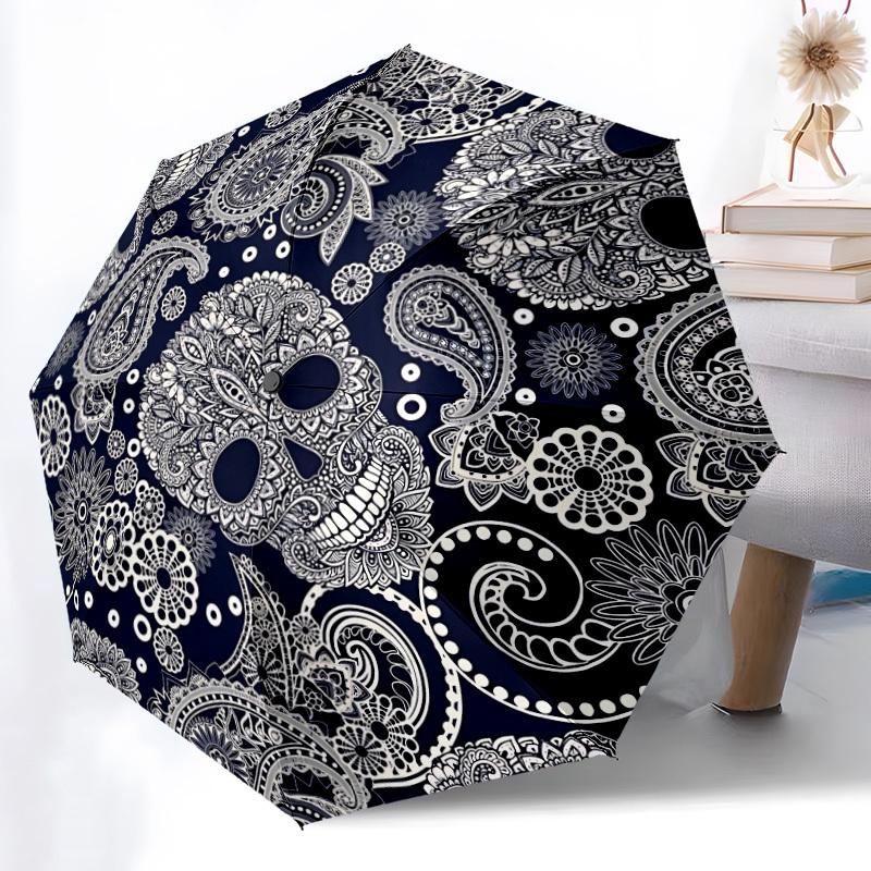 1pc Day of the Dead, Sugar Skull Automatic Open/Close Umbrella Compact Folding Umbrella, All-Season Portable Umbrella for Women/Men340