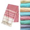 Striped Logo Sand-Free Outdoor Summer Travel Bath Pool Swim Use Colorful Cotton Turkish Beach Towel With Tassel