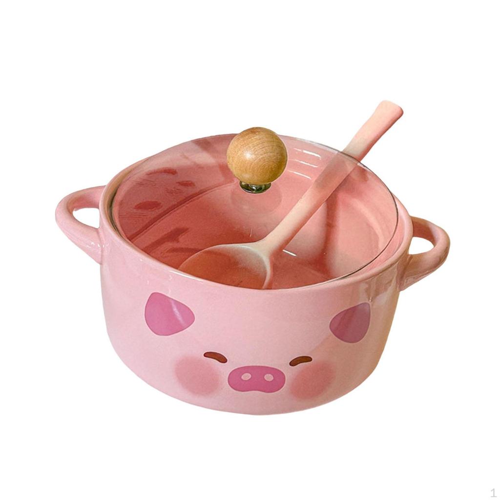 Ceramic Ramen Bowl with Lid, Soup Pot , Cute Design for Home, Student Dorm, Gift, Office