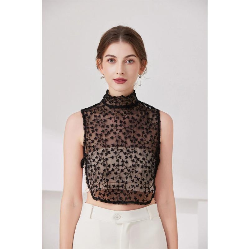Elegant Lace Interior Decoration Hollow Fake Collar Detachable Flower High Collar Half Shirt Blouse For Women Girls