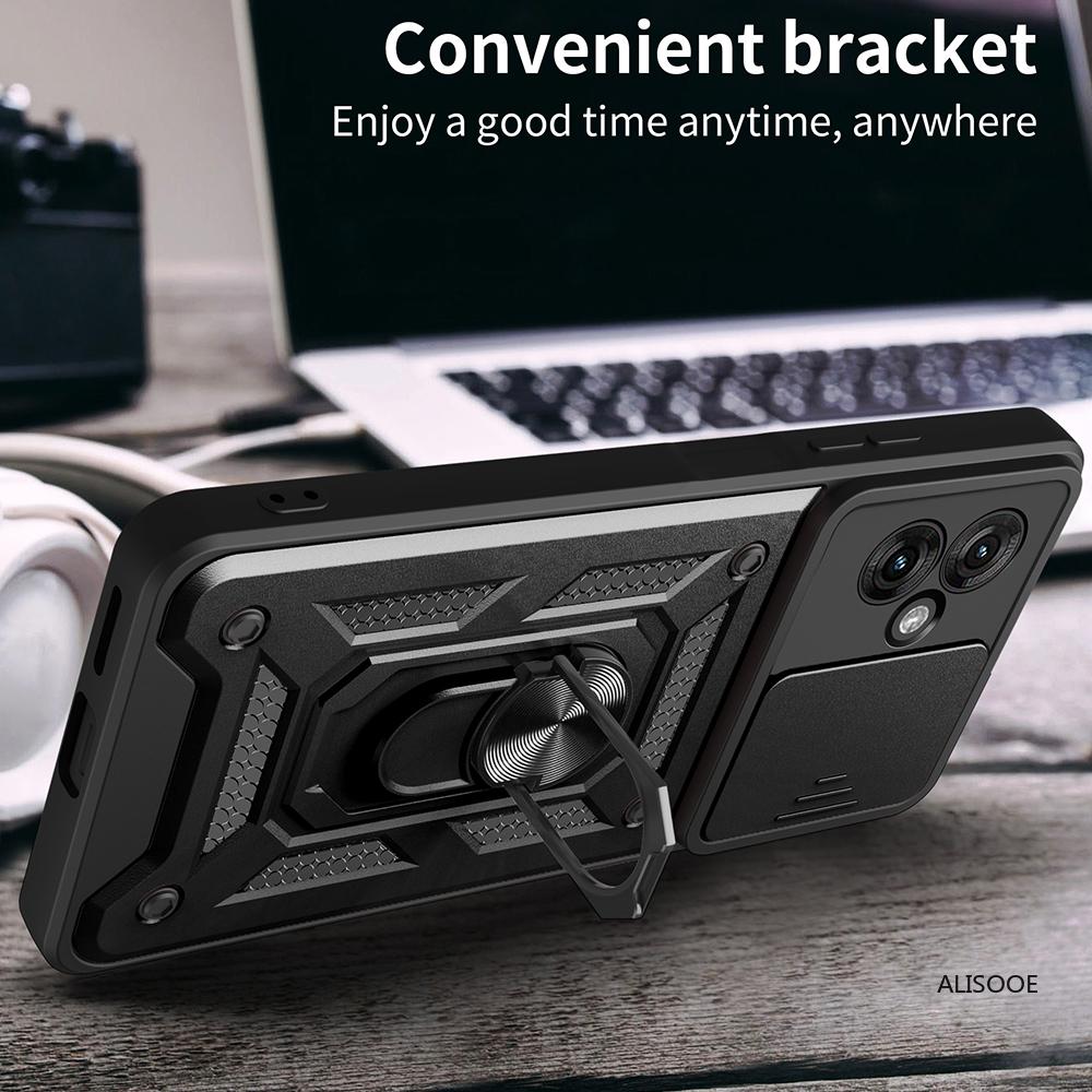 Kryt pro Motorola Moto G55 Pouzdro Armor Posuvná Ochrana Objektivu Fotoaparátu Zadní Kryt pro Motorola G55 5G Prstenový Stojan Nárazuvzdorné Funda