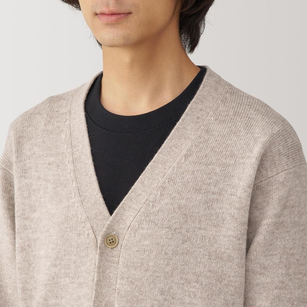 MUJI Washable Wool Size Size Small Men's Mid-Gauge V-Neck Cardigan, Oatmeal, AA0PHA4A, Men's