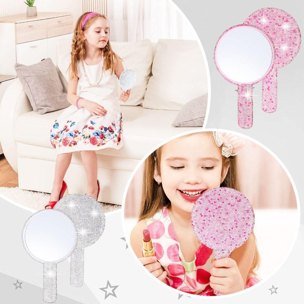 Shiny Love Heart Mirror Rhinestone Hand Cosmetic Mirror Sweet Handheld Makeup Mirror Girl