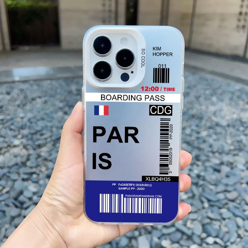 INS Fashion Design New York Seoul Tokyo Boarding Pass Ticket Phone Case for Iphone 15 13 12 14 Pro Max 11 Matte Laser Back Cover