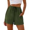 Women's Soft Cotton Linen Shorts Pockets Soft  Button Closure No Zipper Slim Fit Shorts