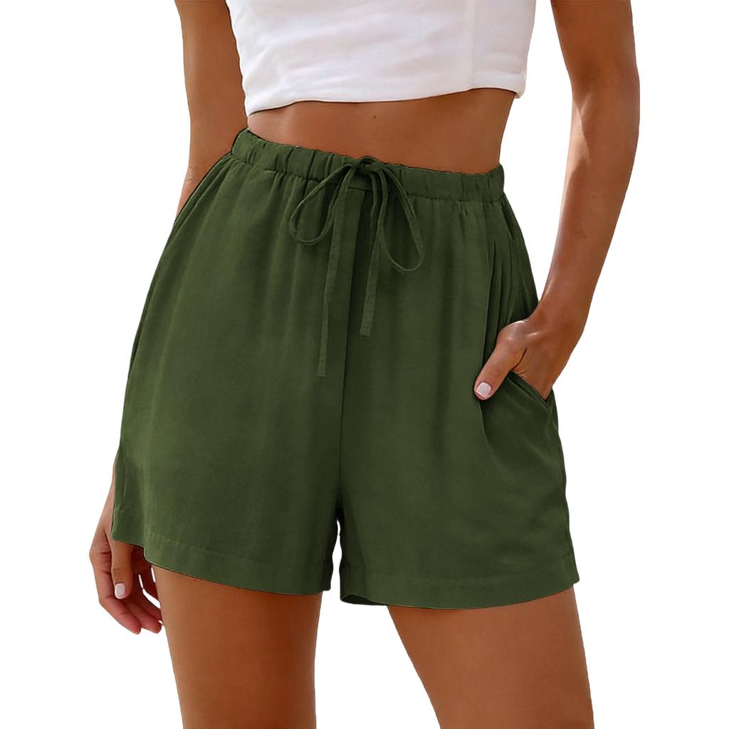 Women's Soft Cotton Linen Shorts Pockets Soft  Button Closure No Zipper Slim Fit Shorts