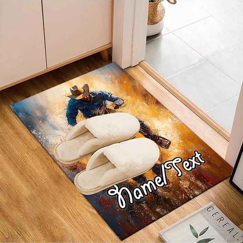 1PC Custom Name Rodeo Cowboy Adventure Theme Floor Mat Ideal for Living Room, Game Rooms, Office, Bedroom,Floor Mat Playful Design