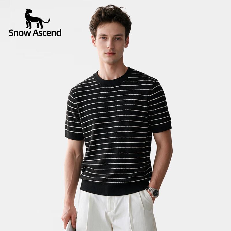 Snow Ascend Men's Merino Wool Blend Striped Short Sleeve T-Shirt
