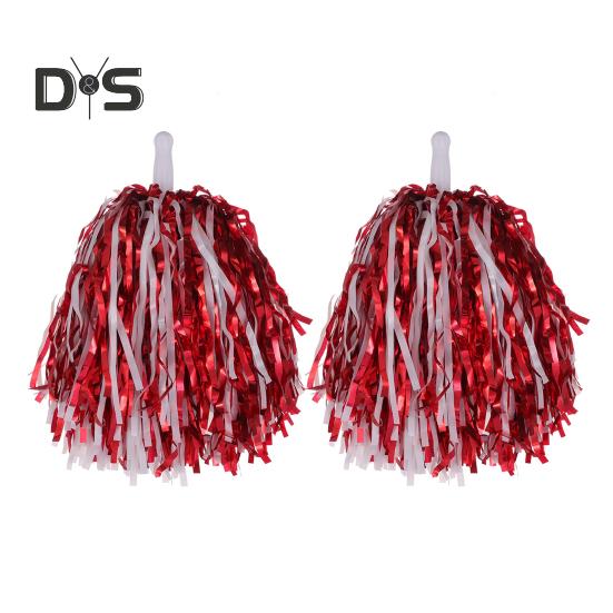 2Pcs Cheerleader Pom Poms Metallic Foil Cheerleader Pom Poms Hand Flowers with Handle for Sports Competitions Celebrations