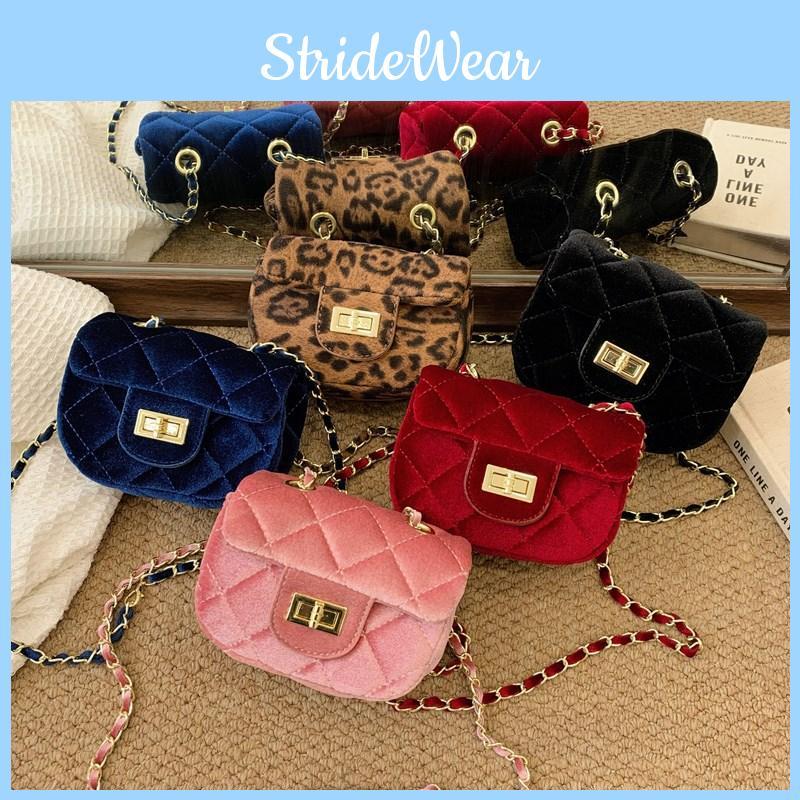 Elegant Velvet Mini Crossbody Bag For Girls Trendy Chain Strap Kids Purse