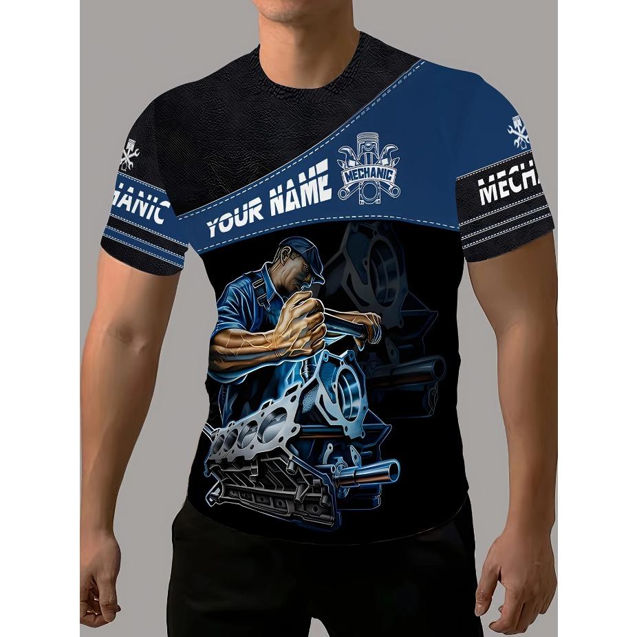 Men Tees Summer Tool Engineering Printed T-shirt Men's Casual Street Style Elastic Round Neck 3d T-shirts