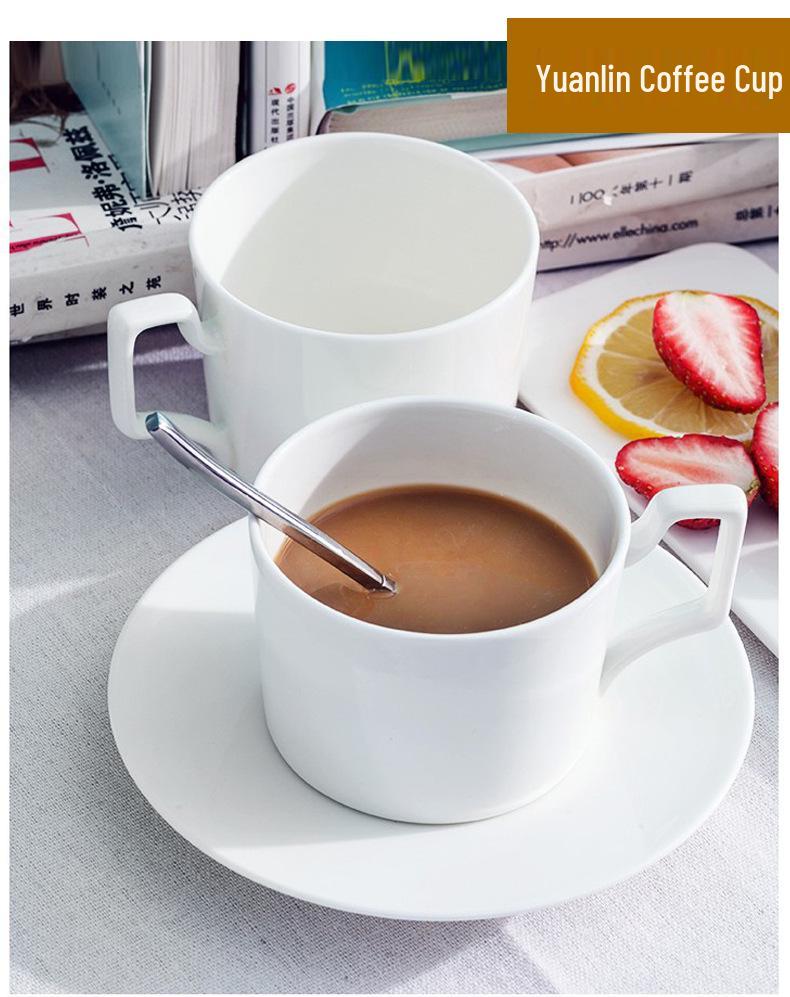 Nordic Style Bone China Coffee Set - Gold Trimmed Butterfly Design Cups (White).