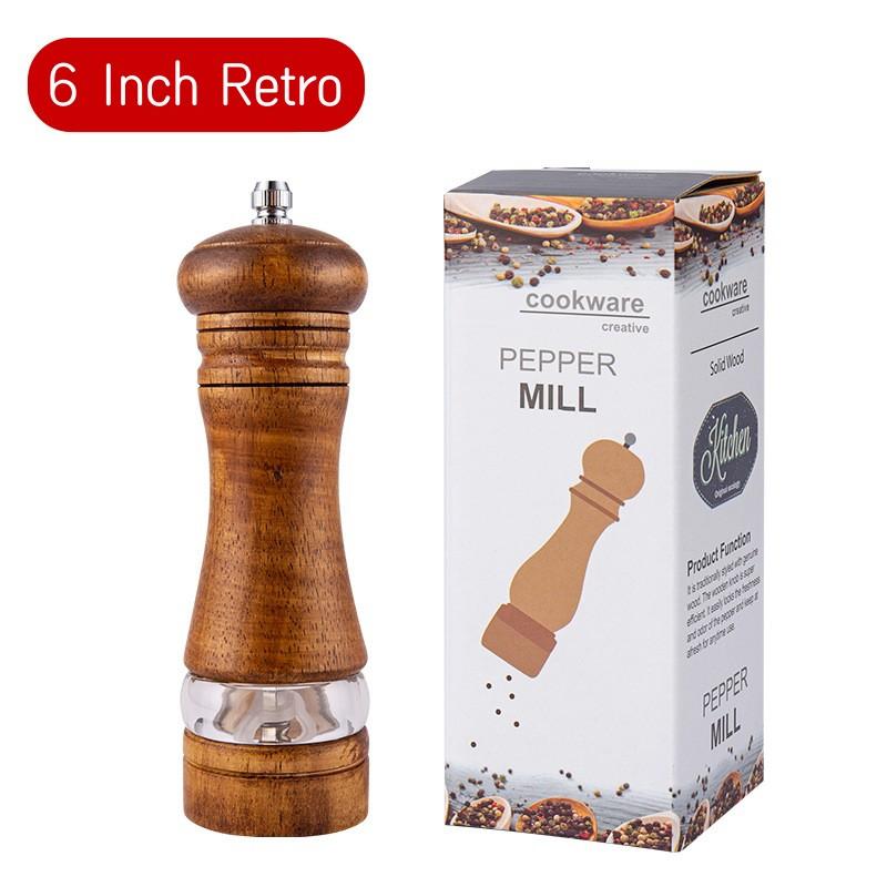 6 Inches Solid Wood Salt Pepper Mill Sets Manual Pepper Grinder Freshly Ground Seasoning Spices Mill Ceramic Core Pepper Grinder