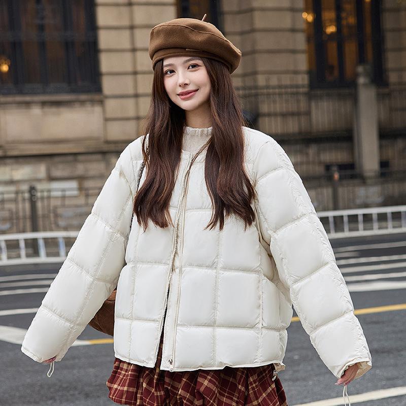 Cotton-padded Women's Short Winter New Down Cotton Clothes Women's Puffs Tofu Blocks Round Neck Loose Bread Clothes Jacket Women