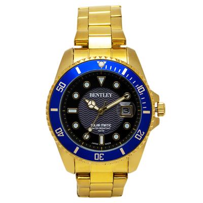Klefer Men's Analog Solar Watch with Waterproof Metal Band, Bentley Gold, BT-AM389-BLG