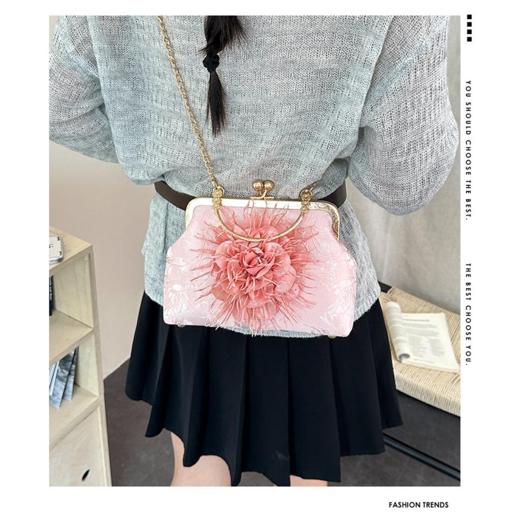 Handbag Women Cloth Flower Chain Strap Evening Wedding