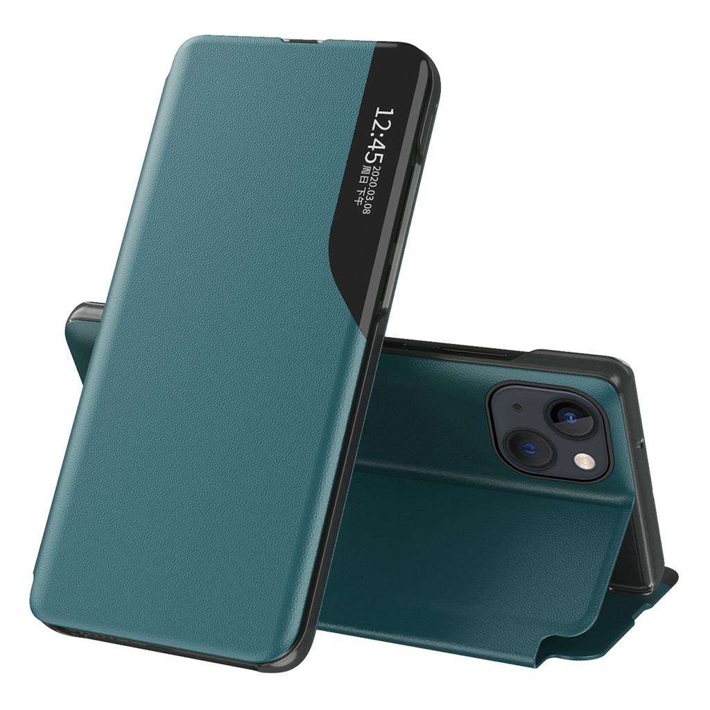 For iPhone 15 View Window PU Leather Phone Case Anti-scratch Flip Stand Phone Cover