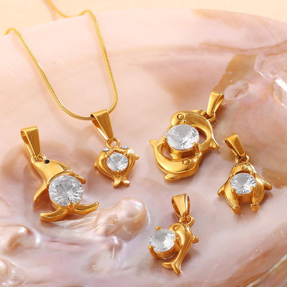 Fashion Versatile Diy Marine Life Dolphin Shark Pendant, Stainless Steel Gold-Plated Zircon Accessories