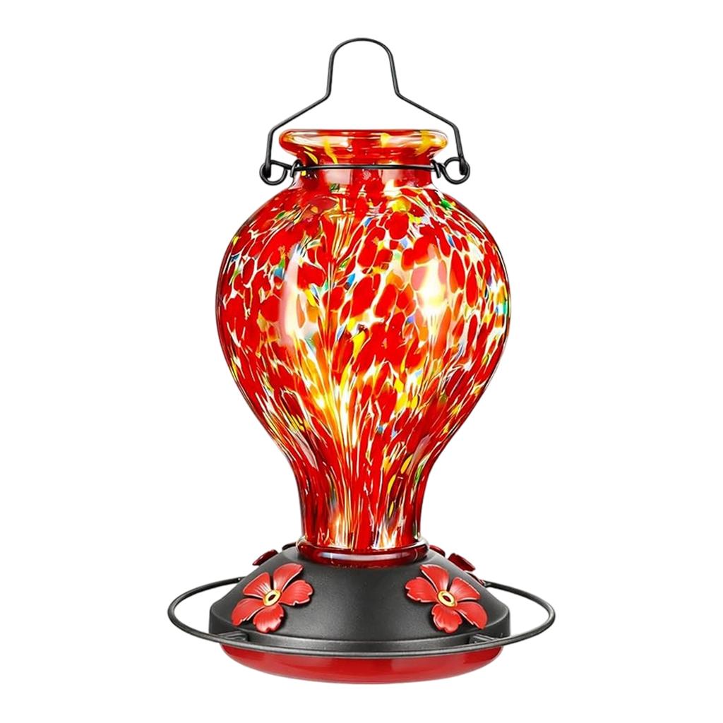 Glass Feeder with Colorful Painted Design - Outdoor Decorative Bird Feeder for Garden and Yard