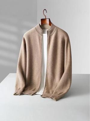 Herren Wende-Cardigan-Pullover mit Reißverschluss aus 100 % reiner Wolle