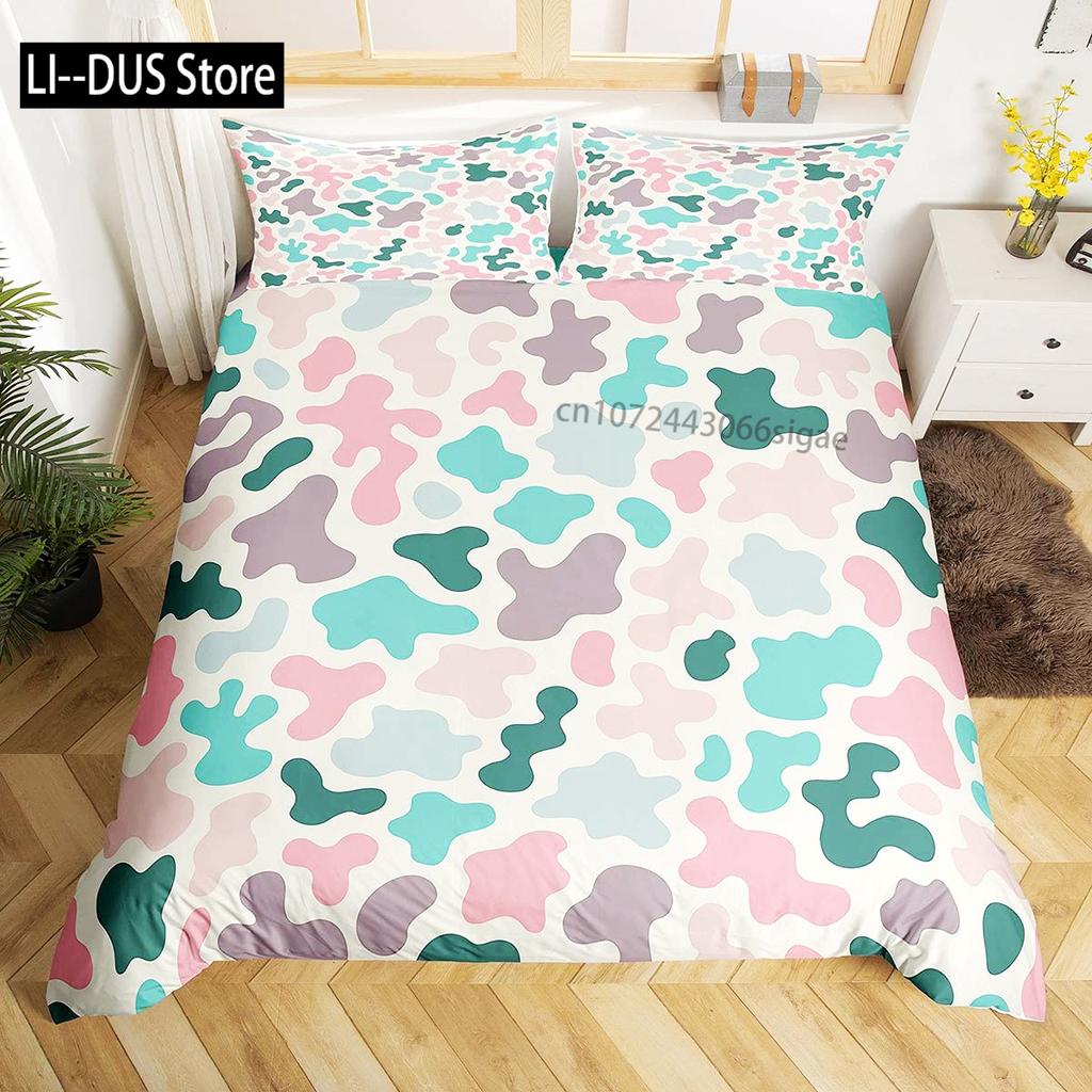 Camouflage Duvet Cover Set Abstract Soft Colors Pattern Decorative 3 Piece Bedding Set with 2 Pillow Sham Twin King Full Size