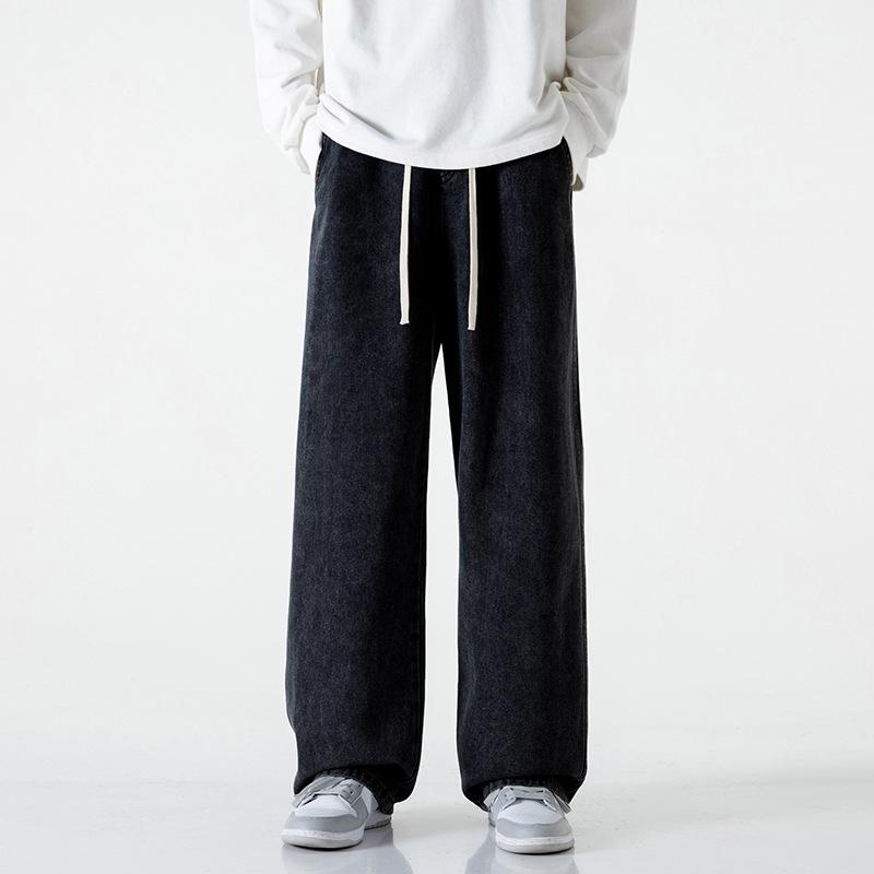 Muxiu Men's Trendy Black Unisex Wide Leg Jeans - Loose Straight Leg High Street Style Pants