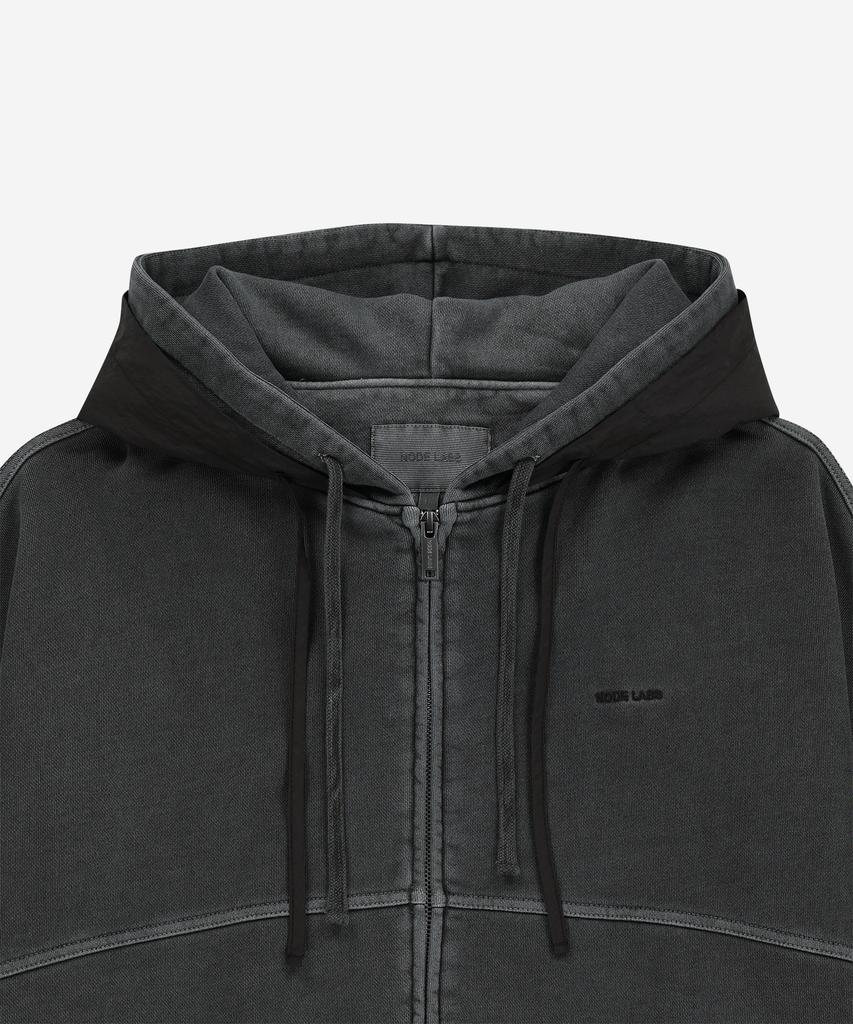 Node Labs Dev:7 Garment Dyed Double Hooded Zip-Up_Black