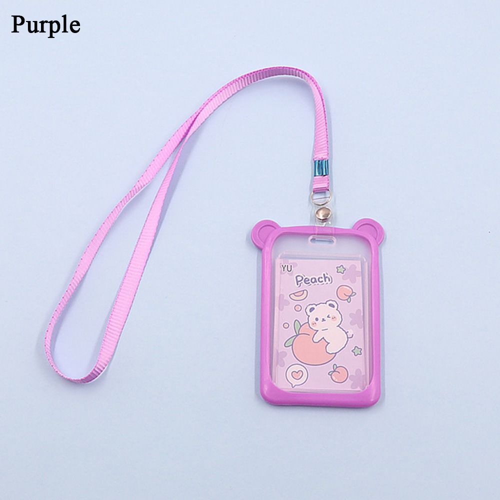 1PC Cartoon Bear Lanyard Identity ID Card Sleeve Credit Cover Case Card Holder Bus Card Case