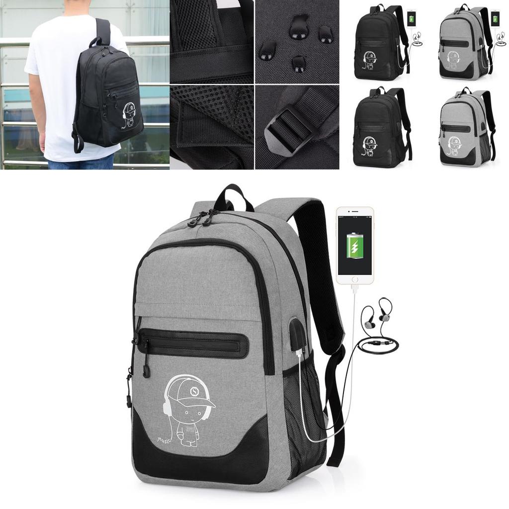 Cute Cartoon Printed Night Luminous Waterproof Laptop Backpack With Usb Charging