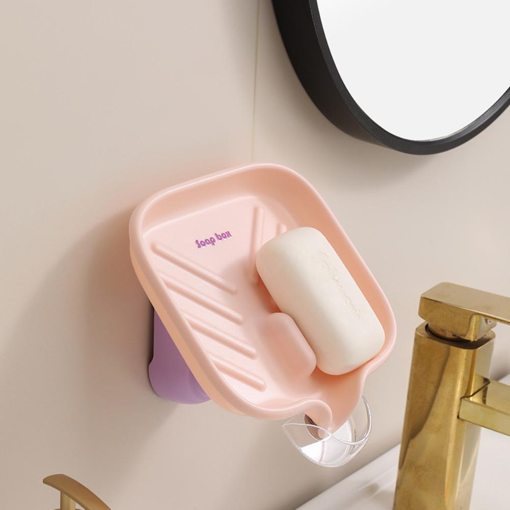 No Drilling Soap Holder Tray Sloped Design Sponge Drain Pad Premium Countertop Soap Dish Bathroom фиолетовый