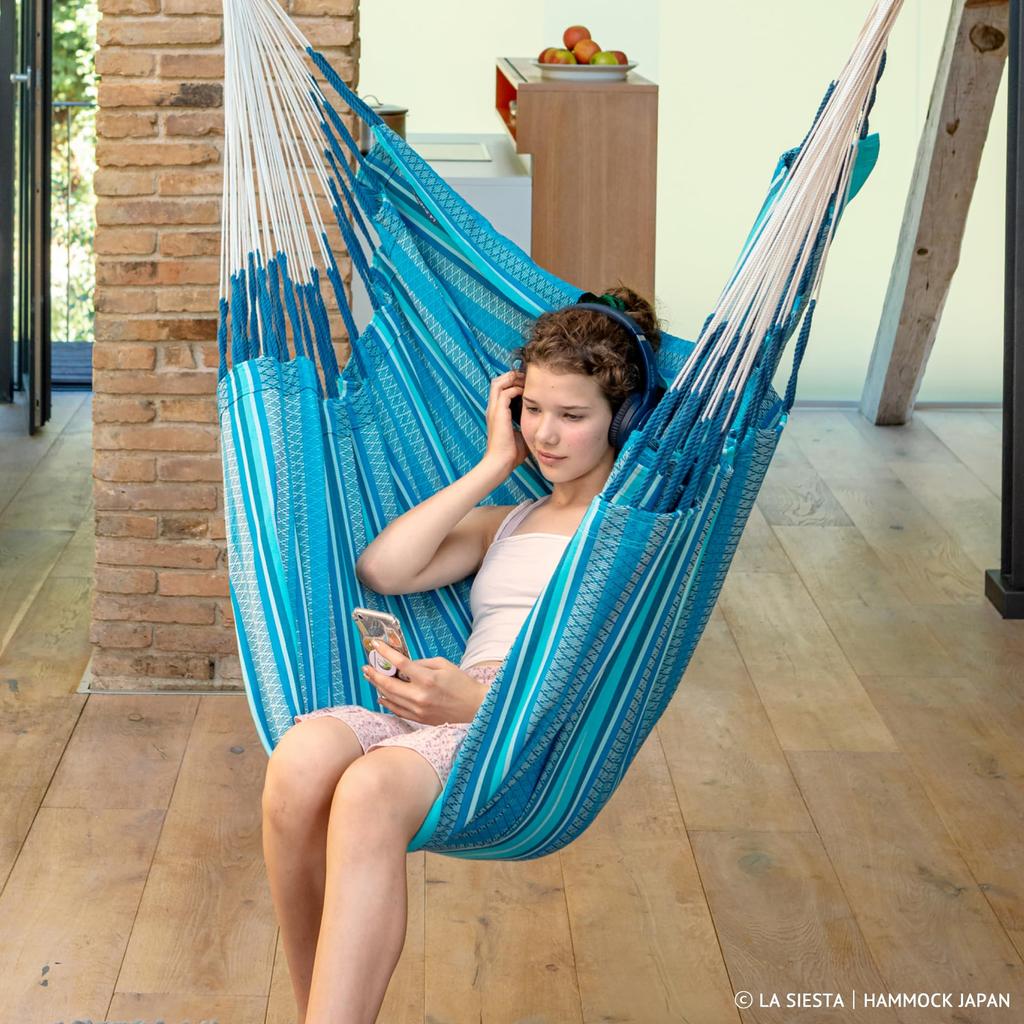 LA SIESTA Hammock Chair Havana King Size Ideal for Sitting or Lying Down Loose and Large Capacity 160kg Azul/Blue (Indoor/Organic Cotton)