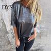 Loose Fit Tee Lady Summer Top Round Neck Short Sleeves Pullover Blouse Glossy Stretchy Women Shirt Surface Pure Color T-shirt for Daily Wear