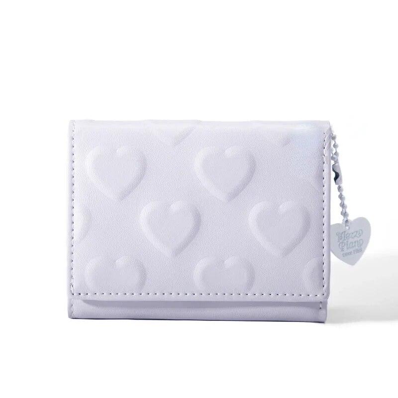 2024 Women'S Money Clip Solid Color Love Imprinted PU Leather Short Coin Wallet Three Fold Multi-Card Slot Card Bag Credit Card