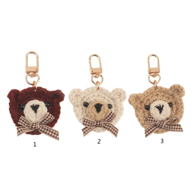 Bowtie Bear Keychain Handmade Wool-Woven Bear Key Ring Earphone Pendant-Decoration Cute Knitted Animal Keyring for Women