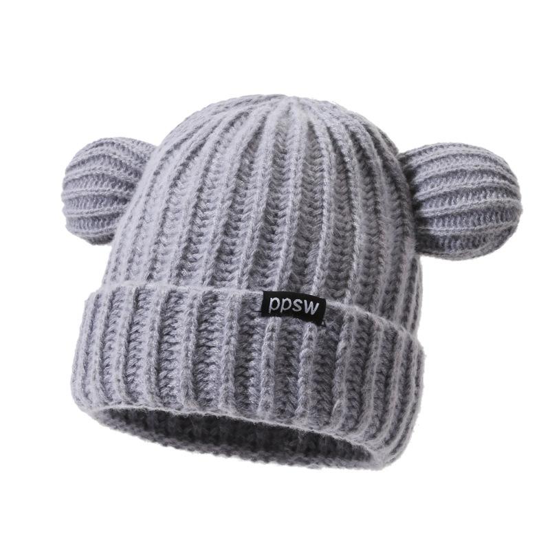 Cute Knitted Hat Korean Version of Bear Ear Wool Hat for Women In Winter Thickened Versatile Warm Ear Protection Hat Showing Small Face