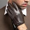 Velvet Linning Men Business Sheepskin Leather Gloves Winter Full Finger Touch Screen Brown Gloves Riding Motorcycle Gloves