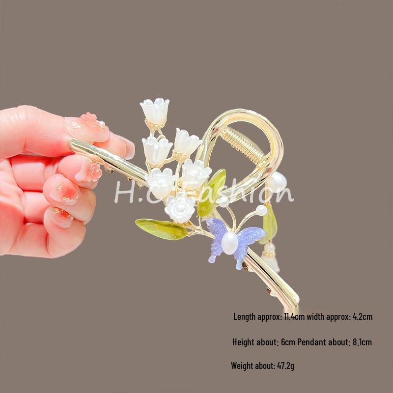 Lily of the Valley Floral Tassel Hair Claw - Ancient Style Women's Accessory