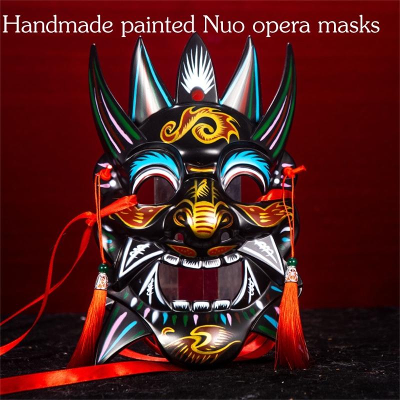 Vibrant Colorful Nuo Drama Mask Plastic Handmade Cultural Artifact Adjustable Fit Stage Performances Cosplay Prop
