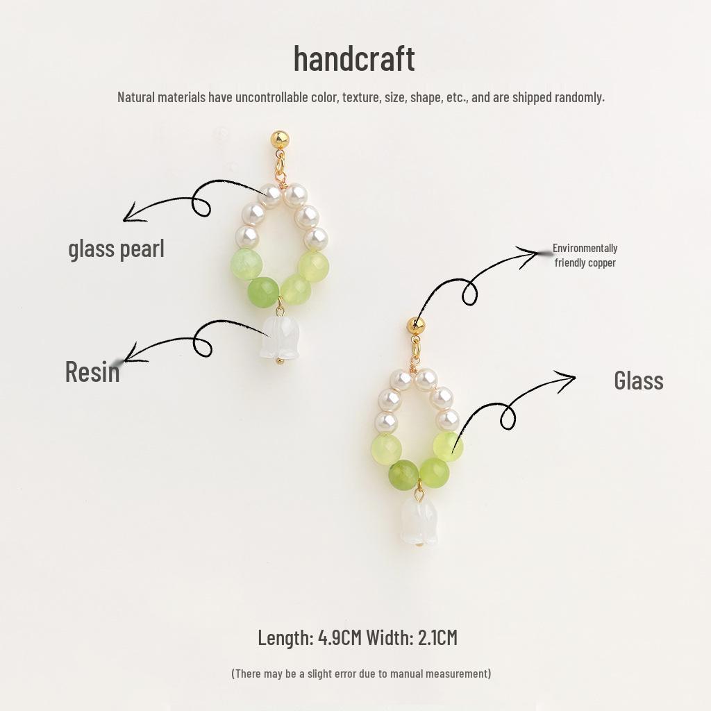 Handmade Glass Pearl Lily Flower Earrings - Elegant, Fresh, and Stylish for Women