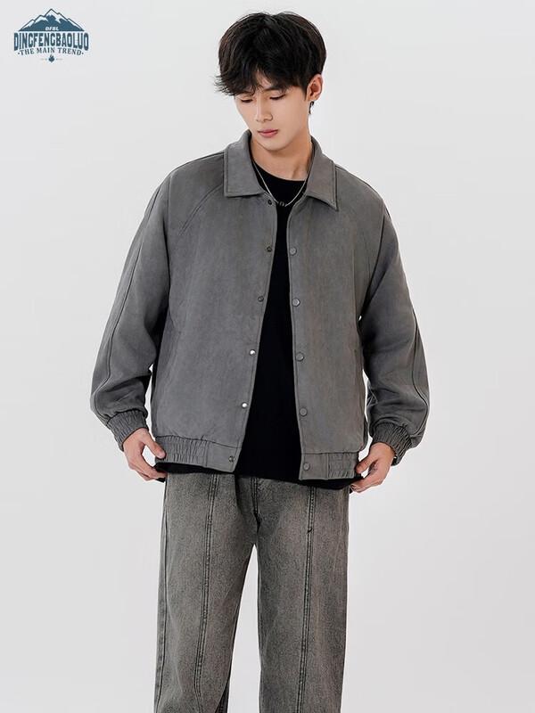 

Dingfengbaoluo Men s Casual Suede Fleece Baseball Jacket