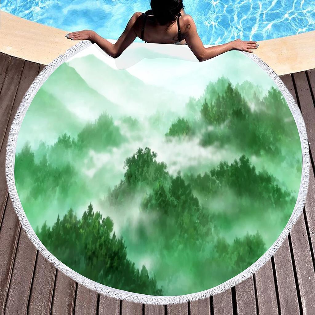 Abstract Watercolor Round Beach Towel,Splashing Ink Lightweight Absorbent Sand Proof Beach Blanket for Swim Sport Beach Gym Yoga