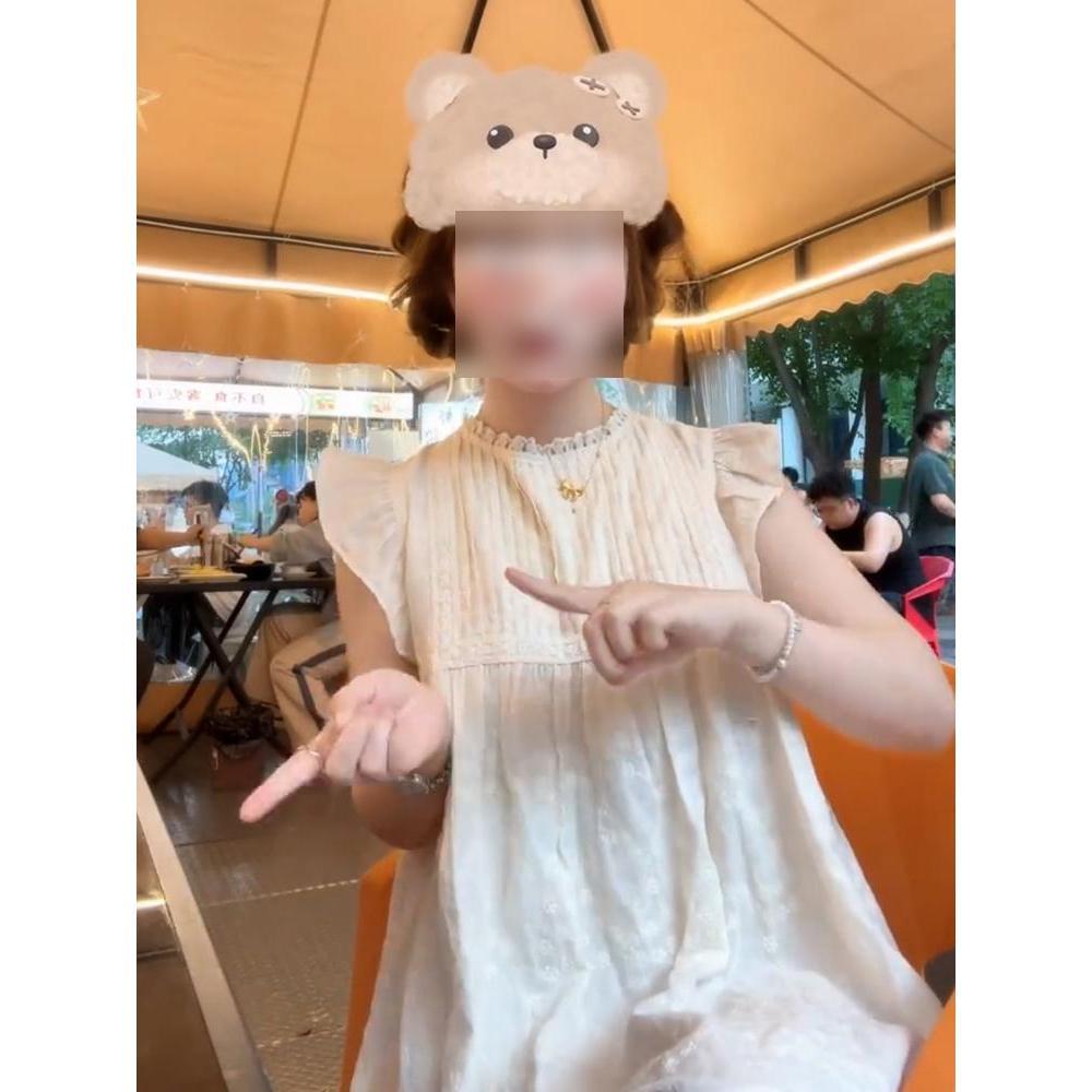 Platycodon embroidered small flying sleeve dress women's summer temperament thin niche doll skirt