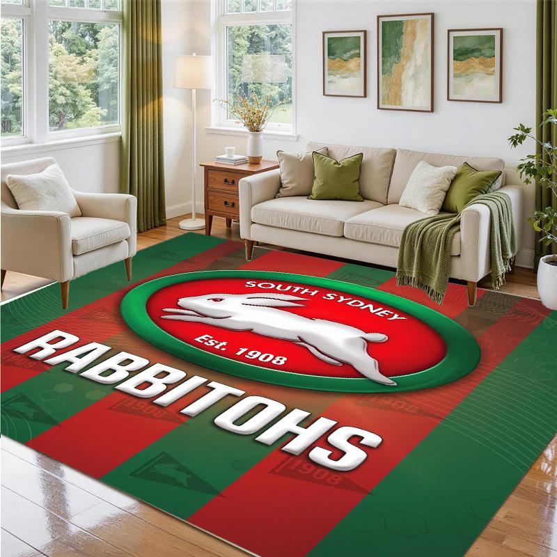South Sydney Rabbitohs Design Crystal Velvet Rug Soft Decorative Mat for Bedroom Entrance