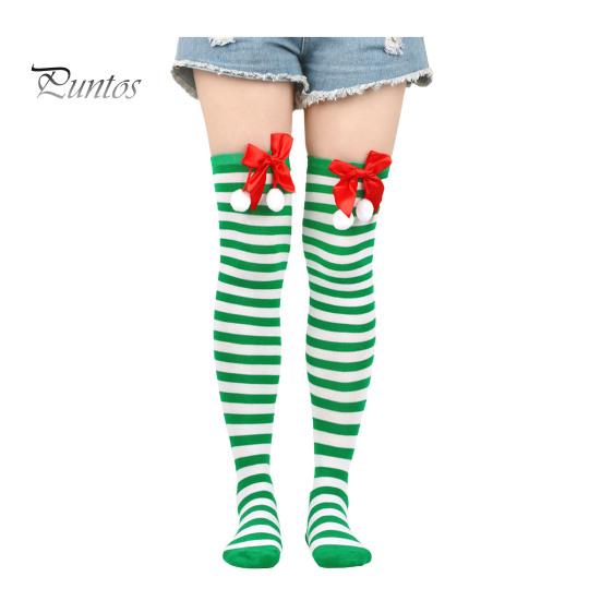 

1 пара рождественских чулок в полоску с цветными блоками в стиле ретро, яркий цветной бант, нескользящие, обтягивающие, для выступлений, косплей, мини-платье, юбка, длинные носки белый/зелёный