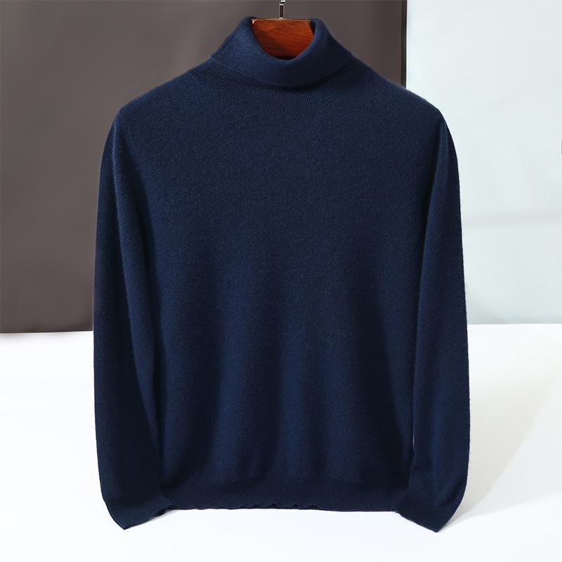 Cashmere shirt men's high lapel neck medium and thick knitted sweater warm youth solid color